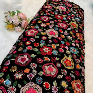 Velvet Embroidered Fabric For Abaya Kaftan Modest Wear Gulf UAE Designer Garment Textile Export Quality <b>Material</b> For Fashion Hub - Product Image 2
