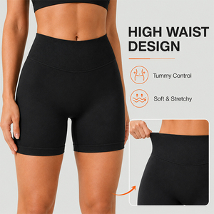<b>Women</b> Mid Waist <b>Black</b> Biker <b>Shorts</b> Canvas Spandex Polyester Knitted Breathable Sporty Fit Drawstring Elastic Waist Regular Style - Product Image 2