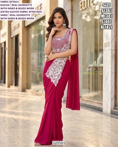 Blusa Bordada Green Grace Georgette, Saree Tradicional para Fiestas, para Mujer, con Características que Absorben la Humedad y Evitan las Arrugas - Product Image 2