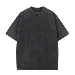 T-shirt décontracté pour homme en jersey délavé à l'acide, 100 % coton, col rond, coupe ample, épaules tombantes, uni, teint, 220 grammes - Product Image 6