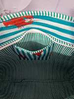 Sac de plage léger à fermeture éclair en coton rayé turquoise avec imprimé homard côtier et motif nautique Hak Interprises