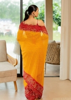 Sarees Tradicionales KV para Bodas y Fiestas, de Rayón Estampado Bandhani Georgette, Sin Arrugas, Reversibles y de Secado Rápido