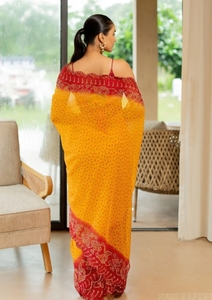 KV Traditional Party Wedding Rayon Printed Bandhani Georgette Sarees-Wrinkle Free Reversible & Quick Dry - Product Image 5