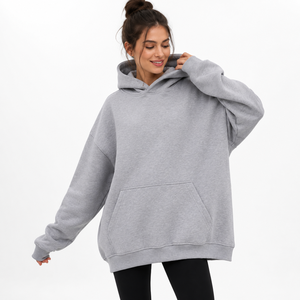 Sudadera con Capucha Extra Grande para Mujer, Talla Grande, Color Sólido, Manga Larga, 100% Algodón, Felpa, Logotipo Frontal Tejido, Ropa Casual de Otoño - Product Image 1