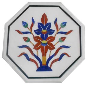 Cubierta de Mesa de Comedor Hecha a Mano con Incrustaciones de Mármol Blanco - Muebles para el Hogar Resistentes al Agua para Uso en Hoteles - Product Image 1