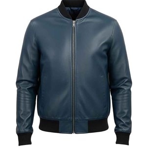 Men Genuine Leather Bomber <b>Jacket</b> Winter Casual Slim Fit <b>Pilot</b> Style Zipper Coat Fashion Classic Black Outerwear - Product Image 3