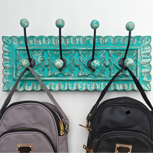 Smart Art Wood Carving Green Washed Decor 4 <b>Hooks</b> <b>Wall</b> <b>Key</b> <b>Hook</b> Handmade <b>Wall</b> Mount <b>Key</b> Hanger <b>Wall</b> Personalized Engineered Wood - Product Image 1