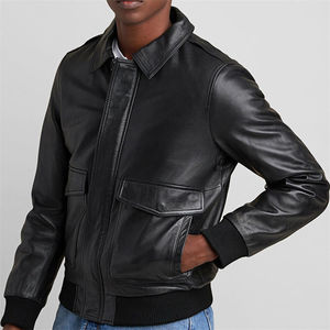 High Quality <b>Men</b> Varsity Vintage Sheep Skin Bomber Zipper Closure <b>Leather</b> <b>Jacket</b> Plus Size Breathable Moto Style Classic Fit - Product Image 3