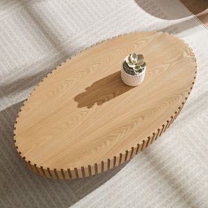 Tavolino da Caffè Moderno Artigianale a Forma di Tamburo da 43,7 Pollici per Soggiorno, Robusto Tavolino Ovale in Materiale PE - Product Image 6