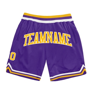 Venta al Por Mayor Directa de Fábrica, Pantalones Cortos de Baloncesto Retro Personalizados en Morado, Dorado y Blanco, los Más Vendidos - Product Image 1