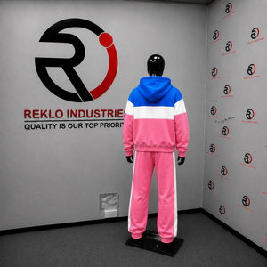 Conjunto de Sudadera con Capucha y Pantalones Deportivos para Hombre, Diseño Color Block en Rosa, Azul y Blanco, Estilo Casual, Deportivo, en Oferta - Product Image 4