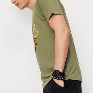Camiseta de Manga Corta para Hombre, Color Verde Oliva, Cuello Redondo, con Estampado Digital Frontal, Corte Holgado, 100% Algodón Tejido, Secado Rápido, Informal - Product Image 4