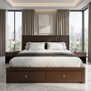 Modern Solid Wood <b>Storage</b> <b>Bed</b> King Size Platform <b>With</b> Drawers Upholstered Leather Headboard Master Bedroom Furniture - Product Image 2