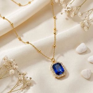 Collar con Colgante de Cristal Azul Chapado en Oro Estilo Hiphop para Mujeres y Niñas, Joyería de Moda Antideslustre - Product Image 1