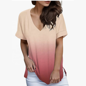 Unisex V Neck Short Sleeve Solid Jersey Knitted <b>T</b> <b>Shirt</b> 100 Cotton Breathable Sporty Regular Fit <b>Winter</b> Red 180g - Product Image 2