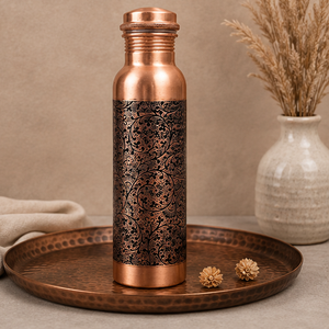 Bouteille d'eau en cuivre pur or rose avec décor filigrané, design traditionnel, portable pour les voyages - Product Image 5