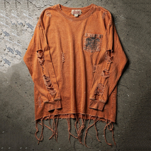 Summer Distressed Wash T Shirt Men Long Sleeve 100% Cotton Crew Neck Distress Tee Shirts Men's Fashion Style Distressed T-Shirt - Product Image 6