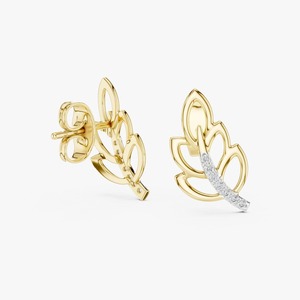 Pendientes de Oro Amarillo de 9K con Diamantes Cultivados en Laboratorio de 0.07CT, Corte Redondo, Diseño de Hoja, Joyería Fina Inspirada en la Naturaleza, Venta al Por Mayor, OEM Personalizado - Product Image 3