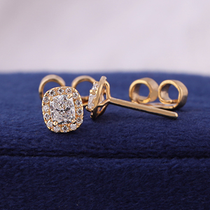 Lab Diamond Halo Earrings: 1.00 TCW Cushion Cut, 14k Gold <b>Studs</b> - Product Image 4