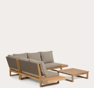 Conjunto de Sofá Moderno en Forma de L de Madera de Teca para Jardín, Sala de Estar al Aire Libre, Mesa de Centro, Cojines, Villa, Resort, Patio, Terraza, Lujo - Product Image 2