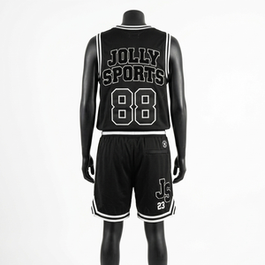 Ensemble short de basketball en maille polyester premium respirant noir avec bordure côtelée blanche, panneau rayé et logo en sergé – Tenues pour femmes - Product Image 6