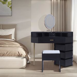 Elegante Toeletta con Specchio e Vano Portaoggetti, Sgabello per il Trasporto e Porta USB, Ideale per la Camera da Letto - Product Image 6