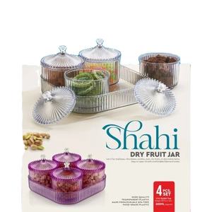 Ensemble de 4 pots à fruits secs Shahi avec plateau, contenants en plastique décoratifs pour noix, bonbons et chocolat, idéal pour offrir en cadeau - Product Image 1