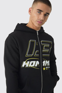 Black Zip Hoodies Men Streetwear Racing Full Zipper Sweatshirt Oversized Moto Style Hoodie Custom Logo Supplier Polyester/Cotton - Product Image 2