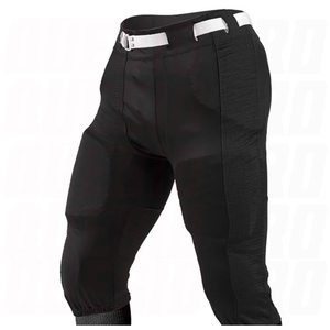 Mens Black Padded American Football Pants Buckle Closure Mesh Breathable <b>Athletic</b> Practice Game Performance Sportswear export - Product Image 1