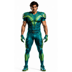 Men's Green Leaf Pattern Football Uniform Sublimation Print Breathable Polyester Adult Sports Gear - Product Image 1