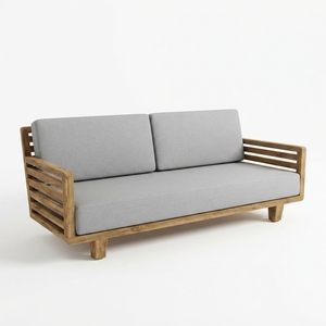 Premium wooden sunrise double <b>sofa</b> minimalist solid teak <b>wood</b> living room two seater couch grey light blue cushion seating units - Product Image 1