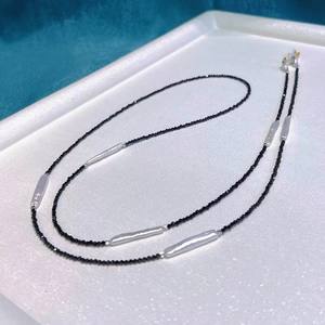 สร้อยคอมุกแท้สไตล์บาโรก จูจี้ ทัมซุย ประดับคริสตัลสีดำทรงแหลม แถบยาวเล็ก สีเงิน  เครื่องประดับ - Product Image 1