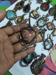Handmade Copper Wire Wrapped Natural Gemstone Pendant Necklace Adjustable Boho Style Jewelry Wholesale - Product Image 4