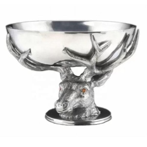 Tête de cerf de haute qualité bols martelés en aluminium nickelé salade Snack fruits et noix servant arc Table à manger prix de gros - Product Image 4