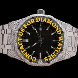 Reloj de Diseño Único con Esfera Redonda de Cristal, Dorado Blanco, Completamente Adornado con Piedras, Estilo Hip Hop, Movimiento de Cuarzo, Fecha Automática, Elegante y Brillante, Personalizable - Product Image 5