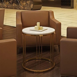 Table à manger ronde moderne avec plateau en contreplaqué, structure en métal doré, mobilier de luxe pour salle à manger, salon et café - Product Image 4
