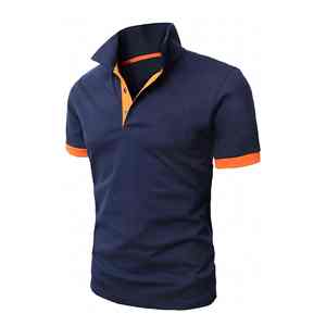 เสื้อโปโลชายสีน้ำเงินกรมท่า แขนสั้น แต่งขอบสีส้ม สไตล์ลำลอง ผ้าถักแบบสปอร์ต ระบายอากาศได้ดี - Product Image 3