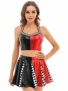 Uniformes de cheerleading américains personnalisés noirs et rouges sans manches pour les jeunes - Product Image 5