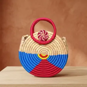 Colorful Round <b>Plant</b> Fiber Hand Woven Storage <b>Basket</b> with Handles Eco-Friendly Home Use Multi-Purpose Neatening <b>Basket</b> - Product Image 1