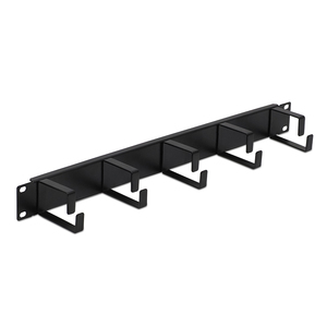 Panneau de gestion des câbles noir 19 pouces 1U le plus vendu avec 5 anneaux métalliques, conçu pour les armoires réseau 19 pouces pour les petits bureaux - Product Image 1