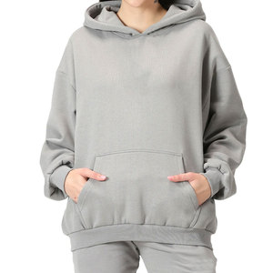 Sweat-shirt à capuche oversize pour femme, gris uni, 100% coton molletonné, épaules tombantes, manches longues, respirant - Product Image 1
