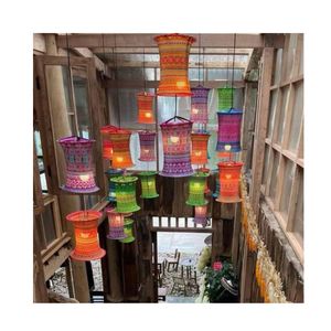 Linternas de brocado étnico de Vietnam - Colores variados, se venden por juego, linterna de brocado colorida al por mayor del área montañosa de Tay Bac Sapa - Product Image 2