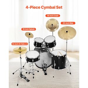 Set Batteria in Lega a 4 Pezzi con Hi-Hat da 14'', Crash da 16'', Ride da 20'' e Piatti da 10'' - Product Image 2