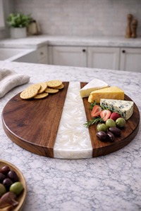 Plato giratorio Lazy Susan hecho a mano con resina azul y madera para comidas familiares, desayunos, cafeterías y restaurantes. - Product Image 2