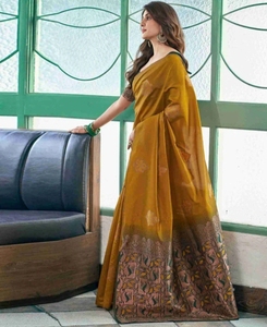 Sari Tradicional KV de Algodón y Seda sin Coser, Estampado, para Fiesta - Product Image 6