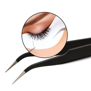 แหนบติดขนตาสีดำ สแตนเลสสตีล ปลายเรียบ สำหรับติดขนตาปลอม ความยาว 10 มม. - Product Image 5