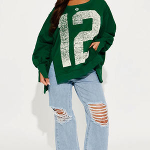 Maillot de football américain oversize streetwear pour femme, manches longues, tissu uni, imprimé numéro vintage, haut décontracté - Product Image 2