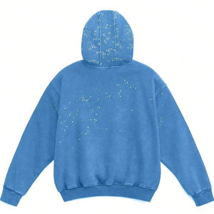 Sudadera con Capucha Azul Personalizada con Pedrería, Sudadera Oversize Estilo Urbano con Estampado Salpicado, Fabricante de Ropa de Forro Polar - Product Image 5
