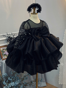 เดรสแม็กซี่ผ้าชีฟองแขนยาวคุณภาพสูงสำหรับเด็กมีสายคล้องคอผ้าโปร่งคลุมตาหลายชั้นอุปกรณ์เสริมสำหรับทุกโอกาส - Product Image 3