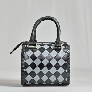 Sac à main en cuir de vachette à carreaux gris et noir de style occidental pour femmes, sac bandoulière fait main, lot de 2 pièces - Product Image 3